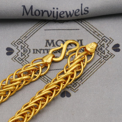 22k Gold Bracelet For Men: Interlocking Wheat Bracelet, Handmade Indian Style Jewelry