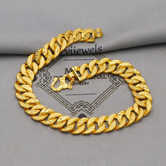 22k Gold Chain Bracelet Curb Cable style For Men: Handmade Indian Style