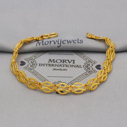 22k Gold Link Chain Bracelet: Handmade Indian Style Jewelry, K6356