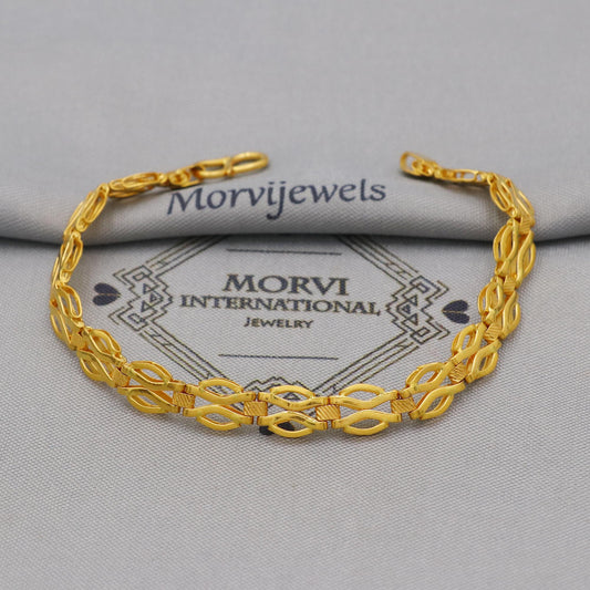 22k Gold Link Chain Bracelet: Handmade Indian Style Jewelry, K6356