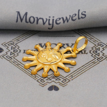 20k/18k Yellow Gold Sun Face Pendant: Indian Surya Dev Jewelry, K6363