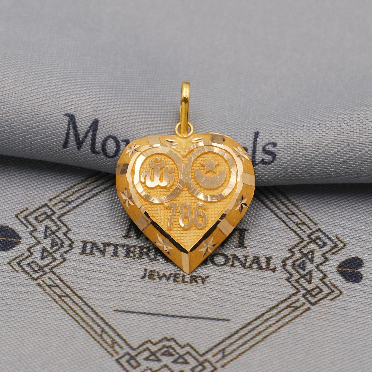 20k 18k Yellow Gold Allah 786 Pendant: Lightweight Islamic Jewelry, K6368