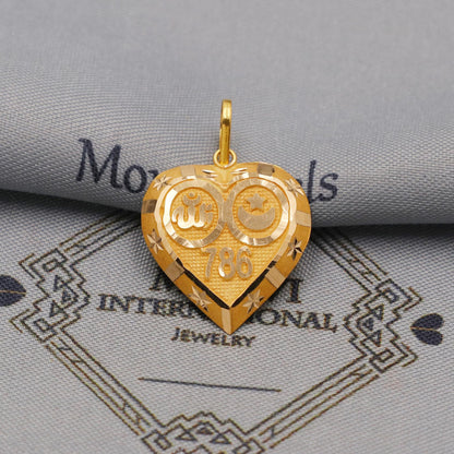 20k 18k Yellow Gold Allah 786 Pendant: Lightweight Islamic Jewelry, K6368