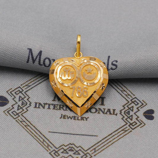 20k 18k Yellow Gold Allah 786 Pendant: Lightweight Islamic Jewelry, K6368