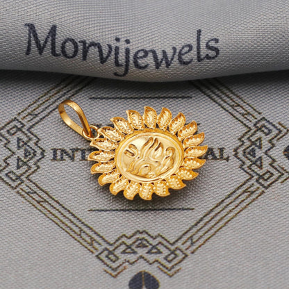 20k/18k Yellow Gold Sun Face Pendant: Indian Surya Dev Jewelry, K6369