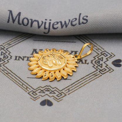 20k/18k Yellow Gold Sun Face Pendant: Indian Surya Dev Jewelry, K6369