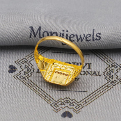 Hand Carved 22k solid gold ring handmade jewelry, Vintage Antique Style Indian Ring, Light Weight Gold Jewelry, K6373