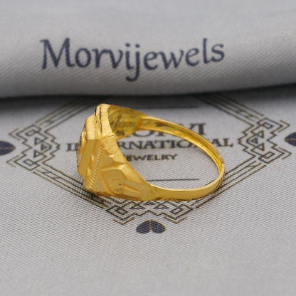 Hand Carved 22k solid gold ring handmade jewelry, Vintage Antique Style Indian Ring, Light Weight Gold Jewelry, K6373