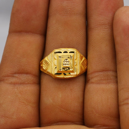 Hand Carved 22k solid gold ring handmade jewelry, Vintage Antique Style Indian Ring, Light Weight Gold Jewelry, K6373