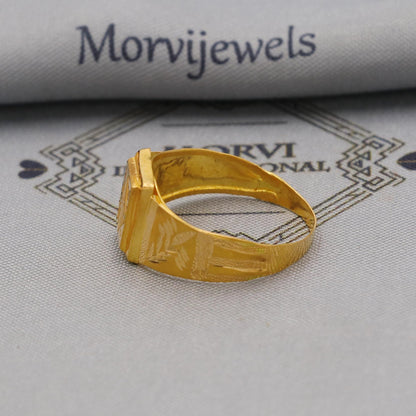 Hand Carved 22k solid gold ring handmade jewelry, Vintage Antique Style Indian Ring, Light Weight Gold Jewelry, K6375