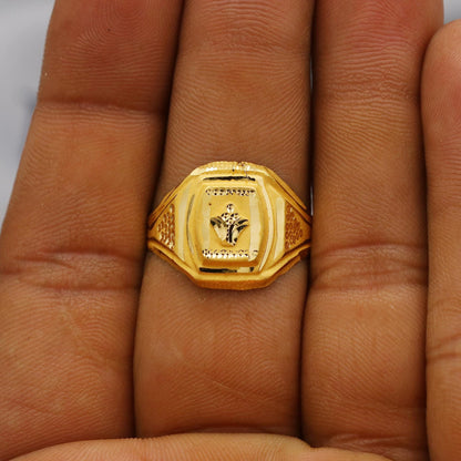 Hand Carved 22k solid gold ring handmade jewelry, Vintage Antique Style Indian Ring, Light Weight Gold Jewelry, K6378