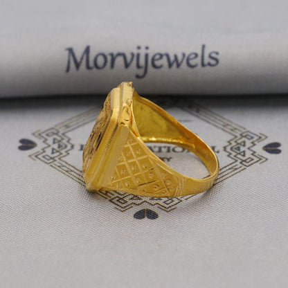 Hand Carved 22k solid gold ring handmade jewelry, Vintage Antique Style Indian Party Ring, Solid Gold Jewelry, Big Gold Ring, K6384