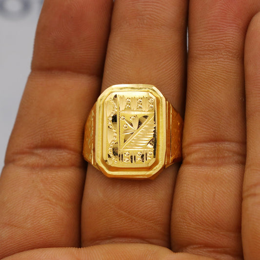 Hand Carved 22k solid gold ring handmade jewelry, Vintage Antique Style Indian Party Ring, Solid Gold Jewelry, Big Gold Ring, K6384