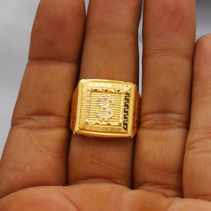 Hand Carved 22k solid gold ring handmade jewelry, US Dollar symbol Party Ring, Solid Gold Jewelry, 22kt Gold Ring, K6386
