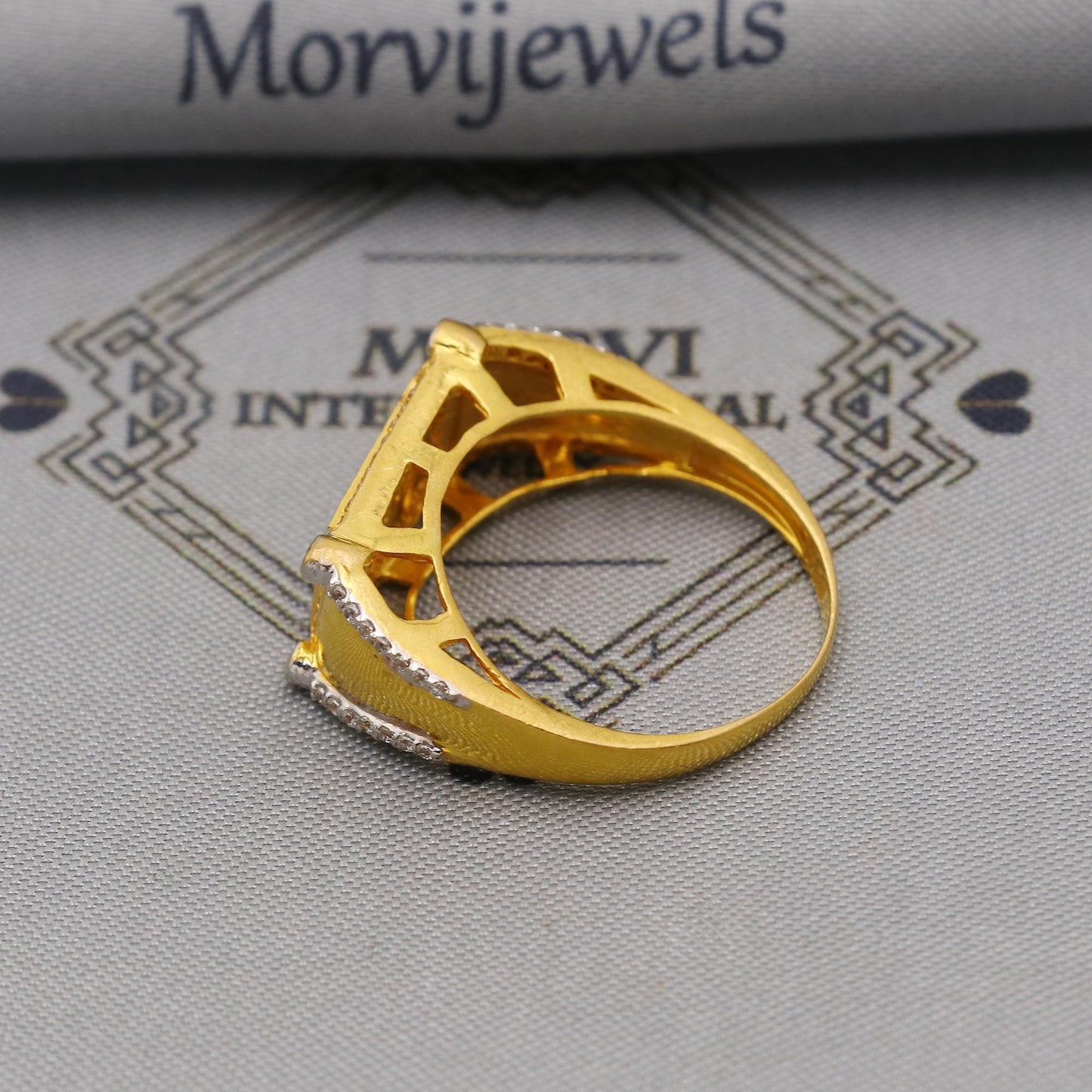multi cz zircon stone ring Handmade 22k Gold Ring Indian Jewelry, K6387