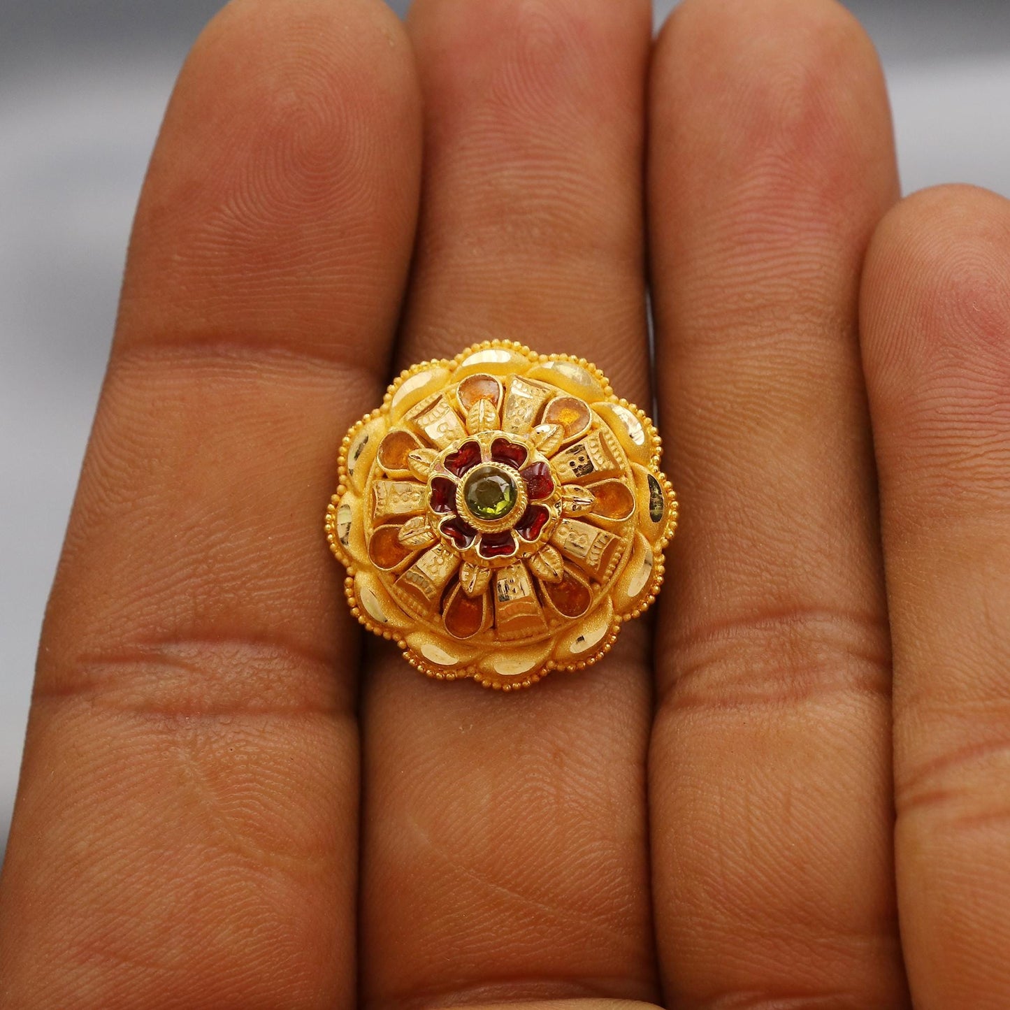 Pure Solid 22k Yellow Gold Ring Size 6 7 8, and All Size, Hand Carved Gold Ring, Indian Gold Ring, Handmade Gold Ring for Women, Round Ring