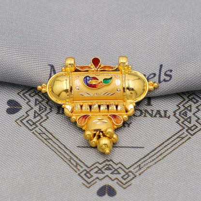Pure 22k Gold Pendant with dangling beads Jewelry, Traditional Indian Vintage design Gold Jewelry, K6405