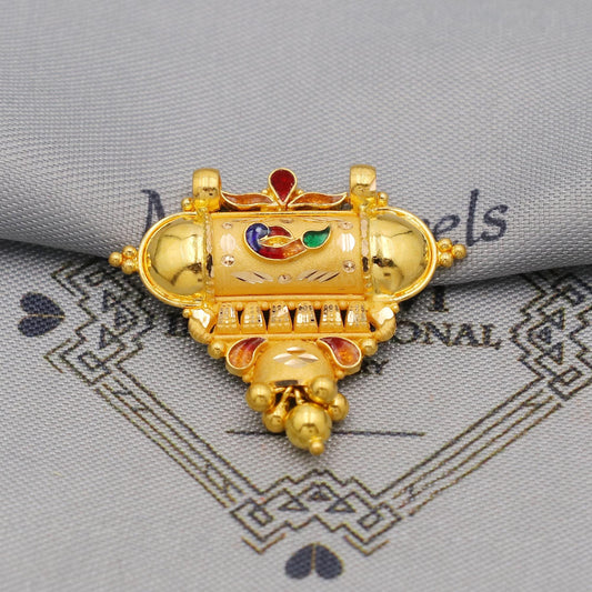 Pure 22k Gold Pendant with dangling beads Jewelry, Traditional Indian Vintage design Gold Jewelry, K6405
