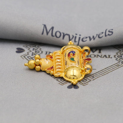 Pure 22k Gold Pendant with dangling beads Jewelry, Traditional Indian Vintage design Gold Jewelry, K6405