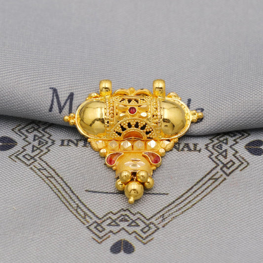 Pure 22k Gold Pendant with dangling beads Jewelry, Traditional Indian Vintage design Gold Jewelry, K6406