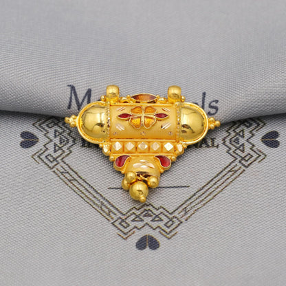 Pure 22k Gold Pendant with dangling beads Jewelry, Traditional Indian Vintage design Gold Jewelry, K6407