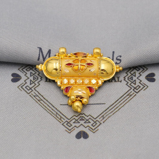 Pure 22k Gold Pendant with dangling beads Jewelry, Traditional Indian Vintage design Gold Jewelry, K6407