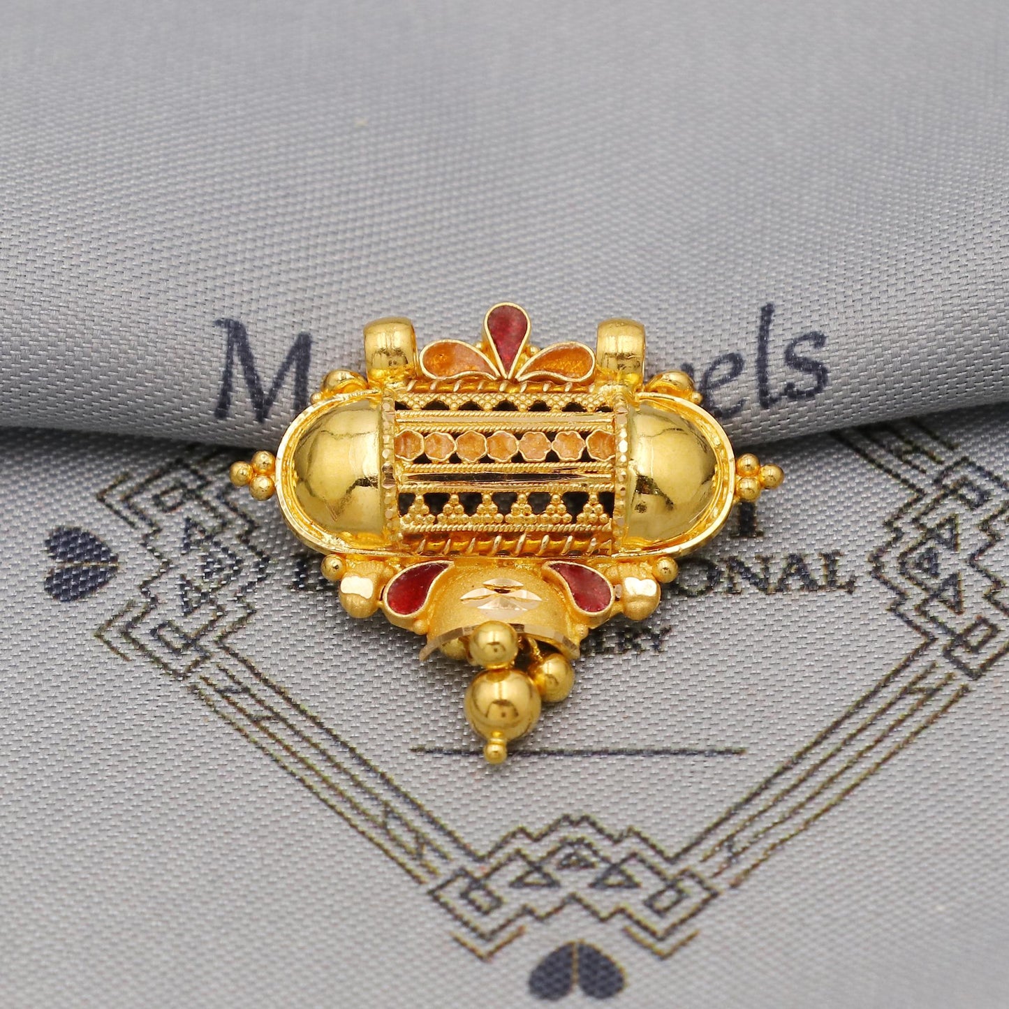 Pure 22k Gold Pendant with dangling beads Jewelry, Traditional Indian Vintage design Gold Jewelry, K6411