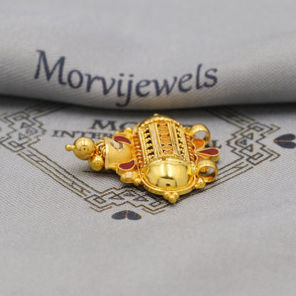 Pure 22k Gold Pendant with dangling beads Jewelry, Traditional Indian Vintage design Gold Jewelry, K6411