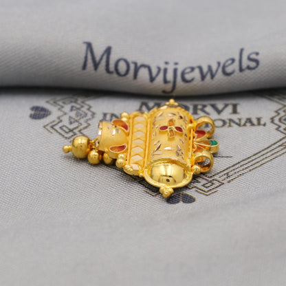 Pure 22k Gold Pendant with dangling beads Jewelry, Traditional Indian Vintage design Gold Jewelry, K6412