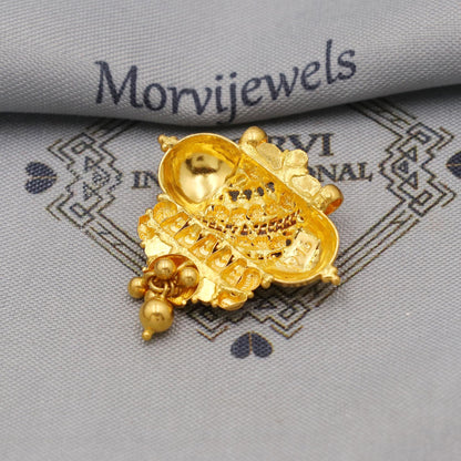 Pure 22k Gold Pendant with dangling beads Jewelry, Traditional Indian Vintage design Gold Jewelry, K6414