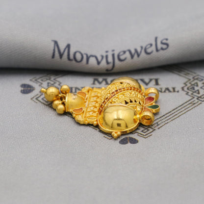 Pure 22k Gold Pendant with dangling beads Jewelry, Traditional Indian Vintage design Gold Jewelry, K6414