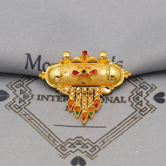 Pure 22k Gold Pendant with dangling beads Jewelry, Traditional Indian Vintage design Gold Jewelry, K6416