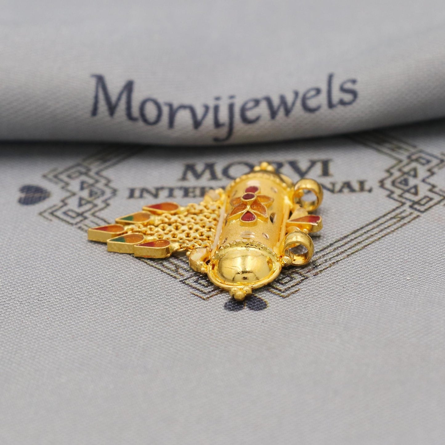 Pure 22k Gold Pendant with dangling beads Jewelry, Traditional Indian Vintage design Gold Jewelry, K6416