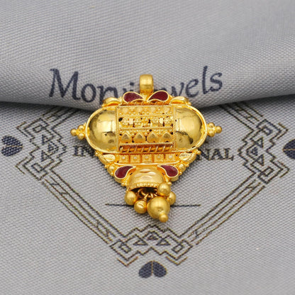 Pure 22k Gold Pendant with dangling beads Jewelry, Traditional Indian Vintage design Gold Jewelry, K6417