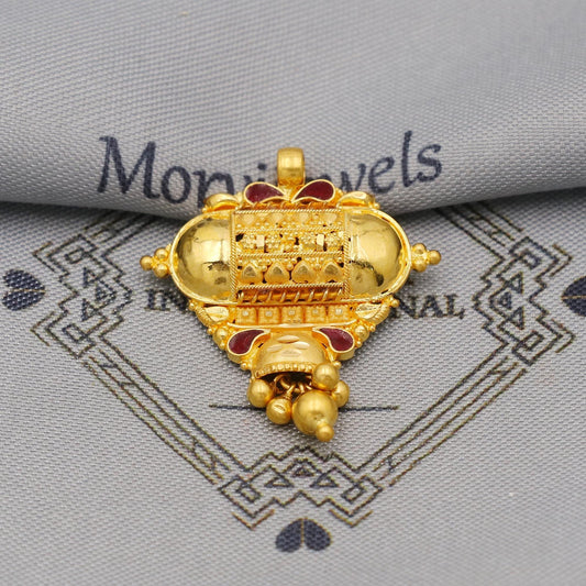 Pure 22k Gold Pendant with dangling beads Jewelry, Traditional Indian Vintage design Gold Jewelry, K6417