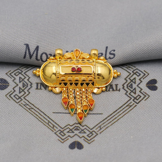 Pure 22k Gold amulet Pendant with dangling beads Jewelry, Traditional Indian Vintage design Gold Jewelry, K6418