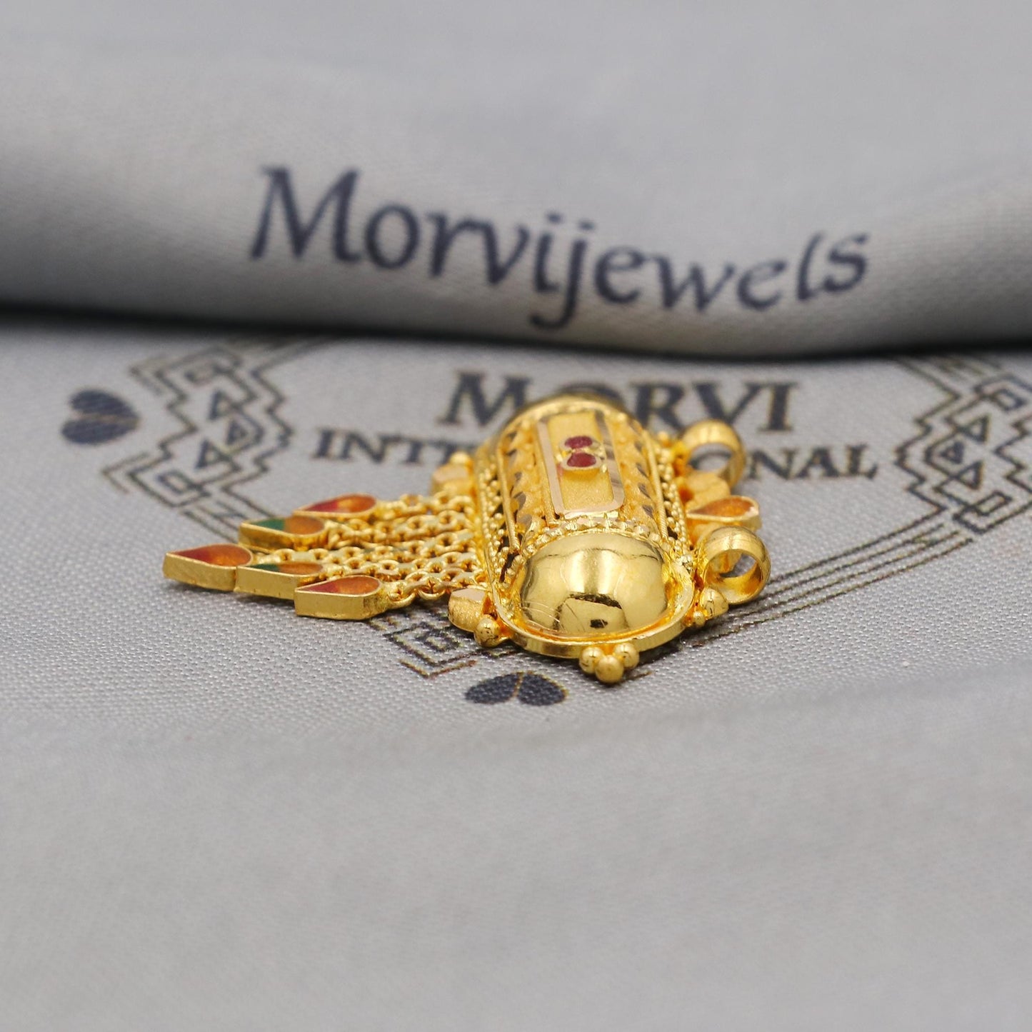 Pure 22k Gold amulet Pendant with dangling beads Jewelry, Traditional Indian Vintage design Gold Jewelry, K6418