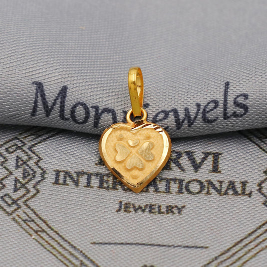 20k 18k Yellow Gold Pendant Heart Carved: Light Weight Indian Vintage Art Jewelry Gift, K6425