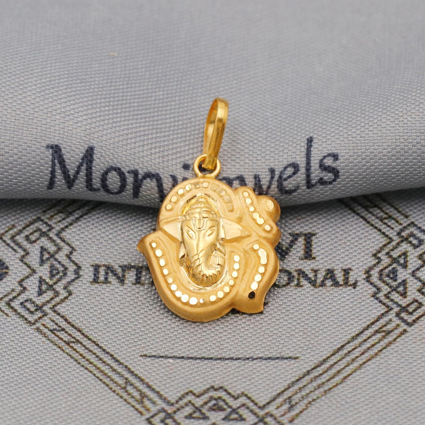 20k 18k Yellow Gold Ganesha Pendant: Lord Ganeshji Om Indian Hindu God Jewelry Gift, Light weight thin locket in pure gold, K6432