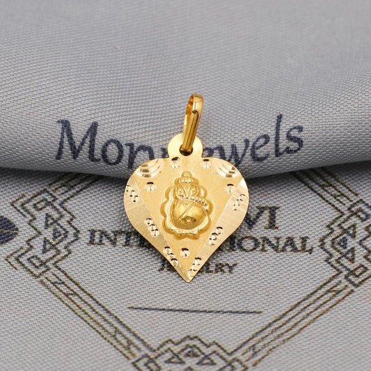 20k 18k Yellow Gold Ganesha Pendant: Lord Ganeshji Om Indian Hindu God Jewelry Gift, Light weight thin locket in pure gold, K6434