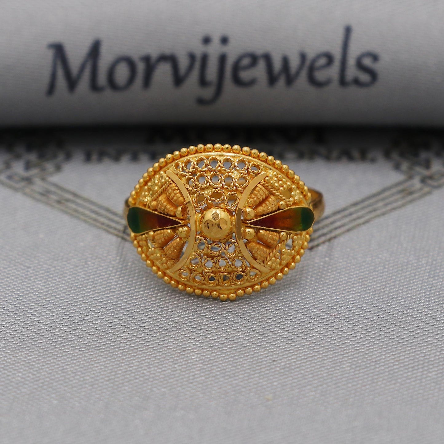 Women 22k Gold Dome Vintage Designer Unique New Gold Ring, Solid Gold 22k Ring, Rajasthani Indian Jewelry, Filigree Oval Shape Ring, K6119