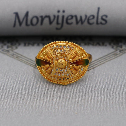Women 22k Gold Dome Vintage Designer Unique New Gold Ring, Solid Gold 22k Ring, Rajasthani Indian Jewelry, Filigree Oval Shape Ring, K6119