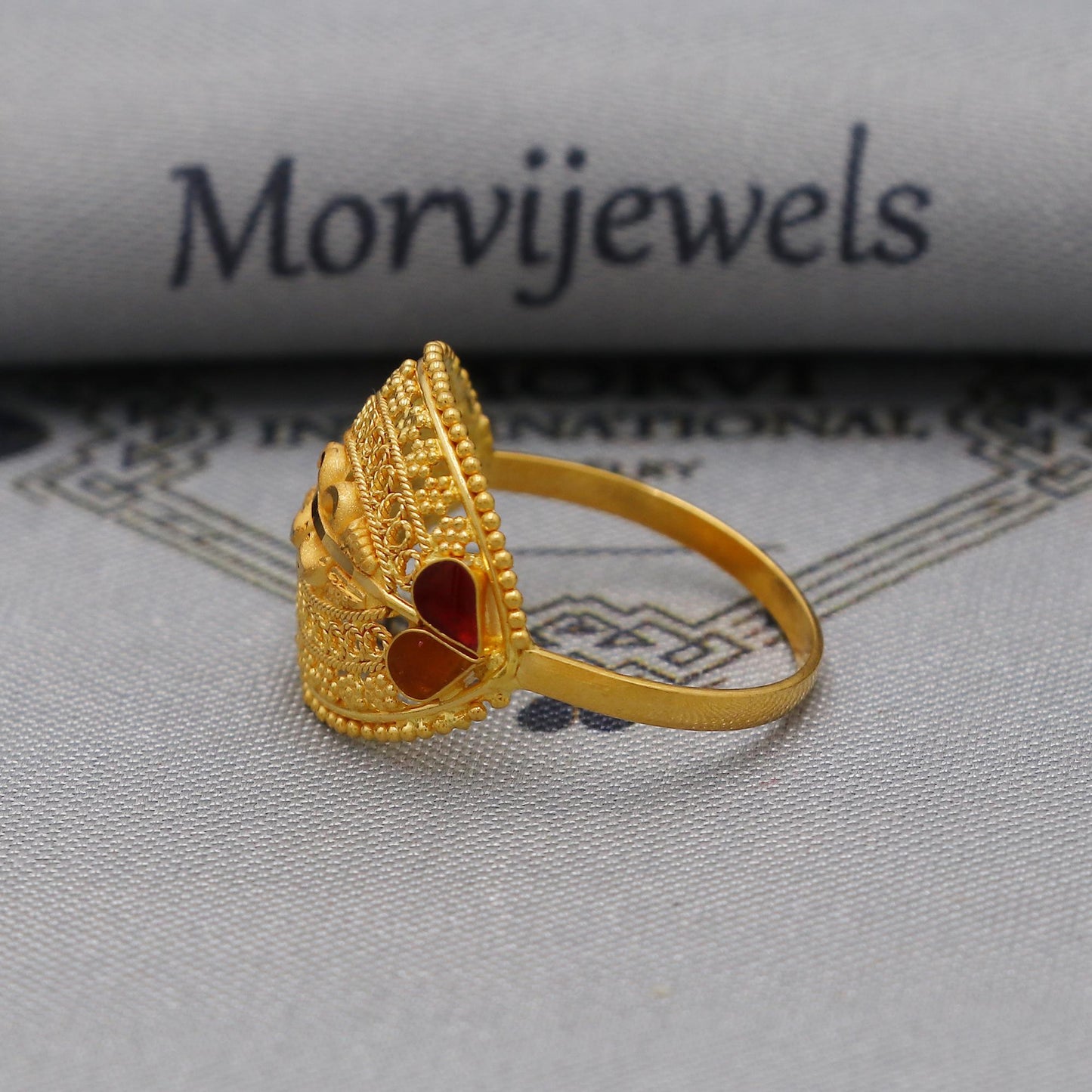 22k Gold Gold Ring, Dome Vintage Designer Unique New Solid Gold 22k Ring, Rajasthani Indian Jewelry, Filigree Oval Shape Ring, K6120