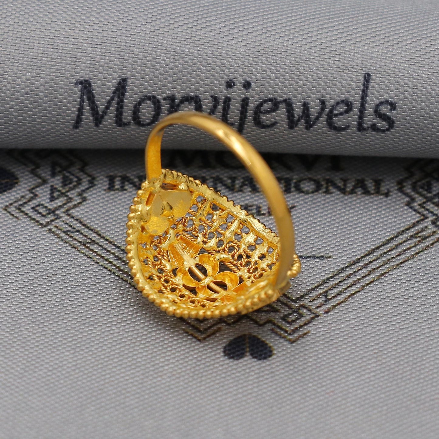 22k Gold Gold Ring, Dome Vintage Designer Unique New Solid Gold 22k Ring, Rajasthani Indian Jewelry, Filigree Oval Shape Ring, K6120
