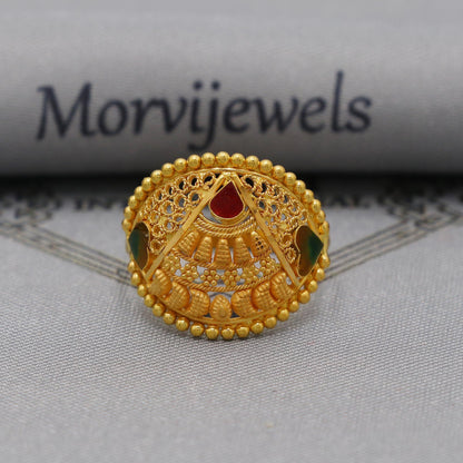 22k Gold Gold Ring, Dome Vintage Designer Unique New Solid Gold 22k Ring, Rajasthani Indian Jewelry, Filigree Oval Shape Ring, K6121
