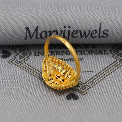 22k Gold Gold Ring, Dome Vintage Designer Unique New Solid Gold 22k Ring, Rajasthani Indian Jewelry, Filigree Oval Shape Ring, K6123