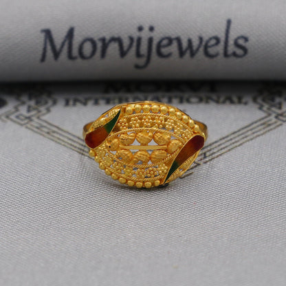 22k Gold Gold Ring, Dome Vintage Designer Unique New Solid Gold 22k Ring, Rajasthani Indian Jewelry, Filigree Oval Shape Ring, K6123