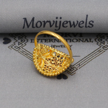 22k Gold Gold Ring, Dome Vintage Designer Unique New Solid Gold 22k Ring, Rajasthani Indian Jewelry, Filigree Oval Shape Ring, K6124