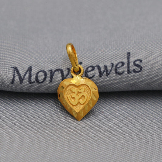 Small tiny 22k Yellow Gold Om Pendant: Lightweight Indian Jewelry, K6135