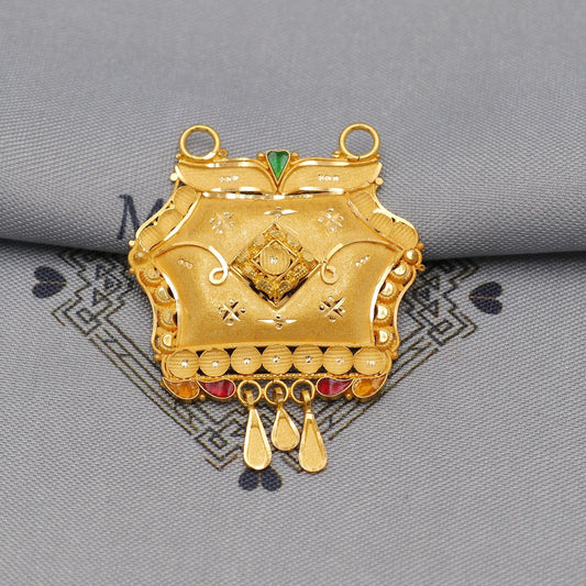 22k Yellow Gold Mangalsutra Pendant Necklace Handmade Indian Handmade Vintage Antique Design Jewelry, K6136